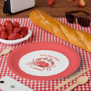 Watercolors Coral Red Crab, Custom Text Paper Plate