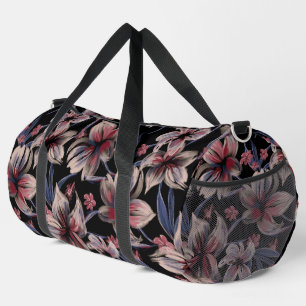 Watercolors Crimson Floral on Black Duffle Bag