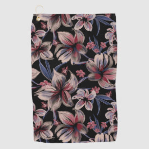 Watercolors Crimson Floral on Black Golf Towel