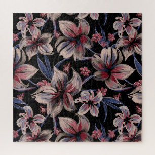 Watercolors Crimson Floral on Black  Jigsaw Puzzle