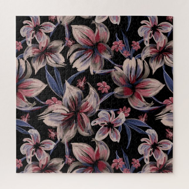 Watercolors Crimson Floral on Black  Jigsaw Puzzle (Vertical)