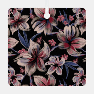 Watercolors Crimson Floral on Black Metal Tree Decoration