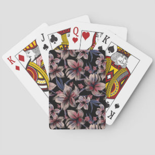 Watercolors Crimson Floral on Black Playing Cards
