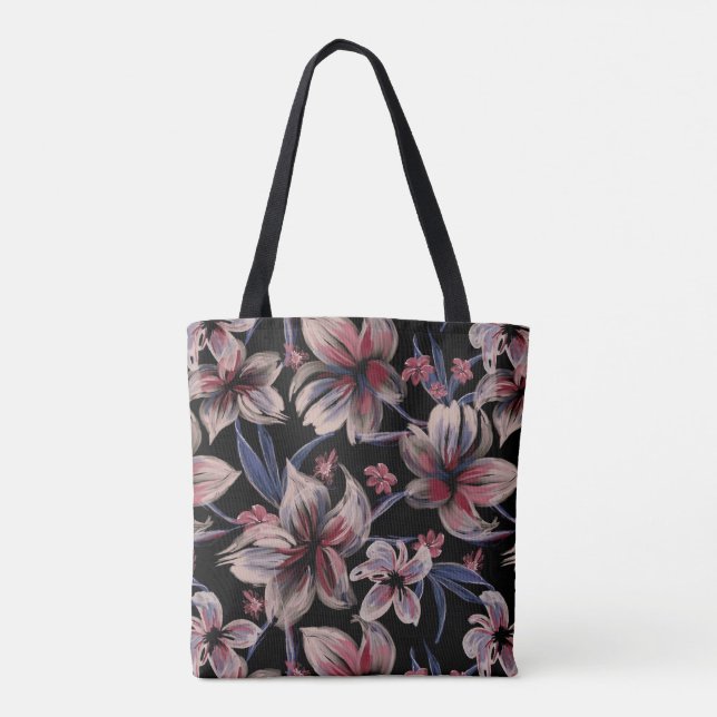 Watercolors Crimson Floral on Black  Tote Bag (Back)