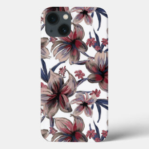 Watercolors Crimson Floral on White iPhone 13 Case