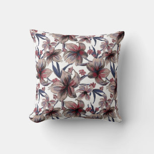 Watercolors Crimson Floral on White Cushion