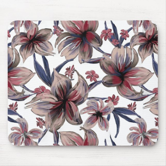 Watercolors Crimson Floral on White Mouse Pad (Front)