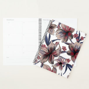 Watercolors Crimson Floral on White Planner