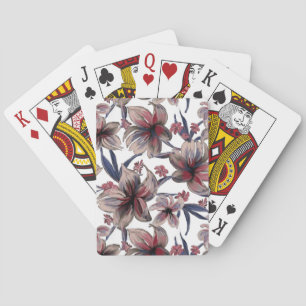 Watercolors Crimson Floral on White Playing Cards