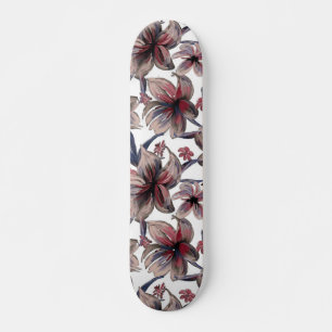 Watercolors Crimson Floral on White Skateboard