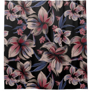 Watercolors Crimson on Black  Shower Curtain
