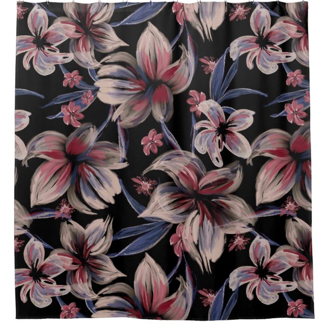 Watercolors Crimson on Black  Shower Curtain (Front)