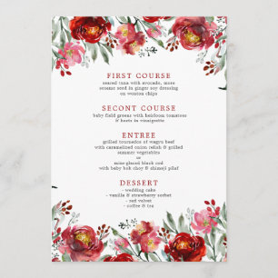 Watercolors Deep-red Garden Flowers Menu