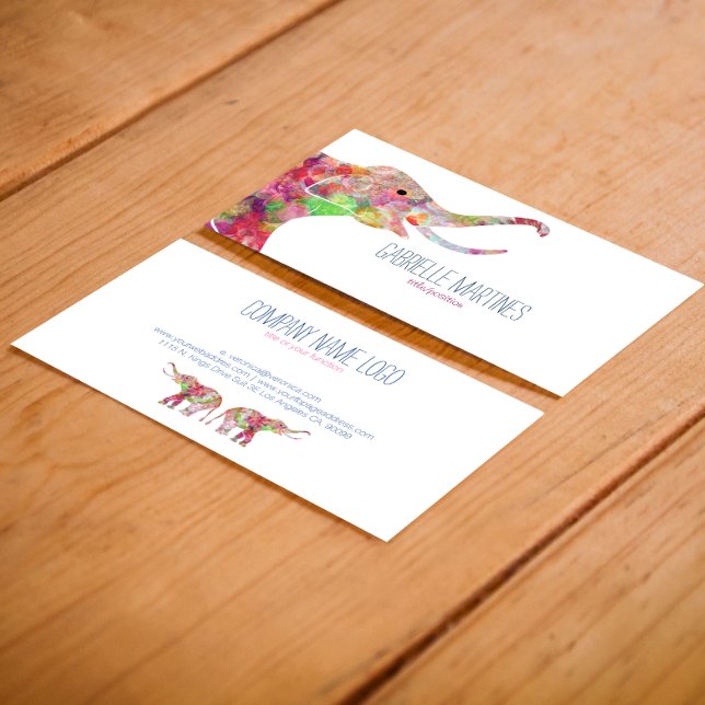 Watercolors Floral Elephant Business Card (Creator Uploaded)
