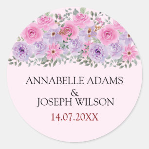 watercolors Florals Modern Botanical Wedding Classic Round Sticker