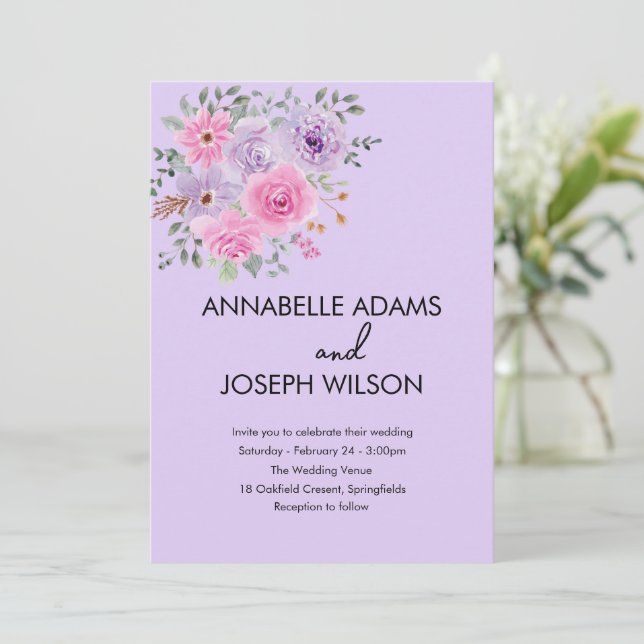 watercolors Florals Modern Botanical Wedding Invitation (Standing Front)