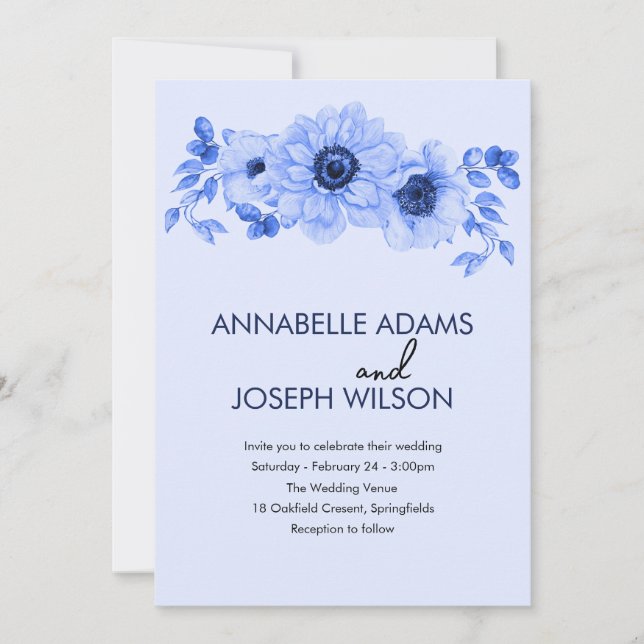 watercolors Florals Modern Botanical Wedding Invitation (Front)