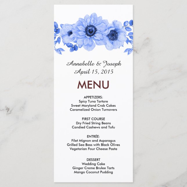 watercolors Florals Modern Botanical Wedding Menu (Front)