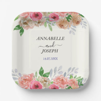 watercolors Florals Modern Botanical Wedding Paper Plate