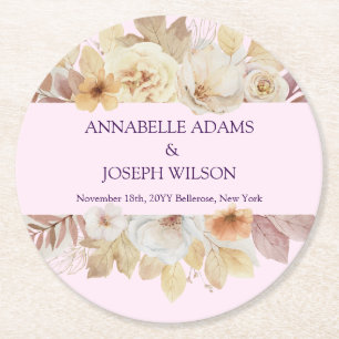 watercolors Florals Modern Botanical Wedding Round Paper Coaster