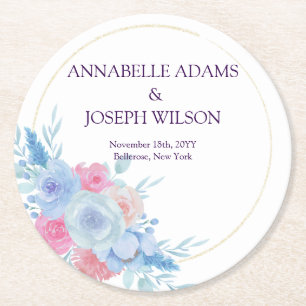 watercolors Florals Modern Botanical Wedding Round Paper Coaster