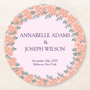 watercolors Florals Modern Botanical Wedding Round Paper Coaster