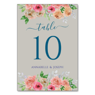 watercolors Florals Modern Botanical Wedding Table Number