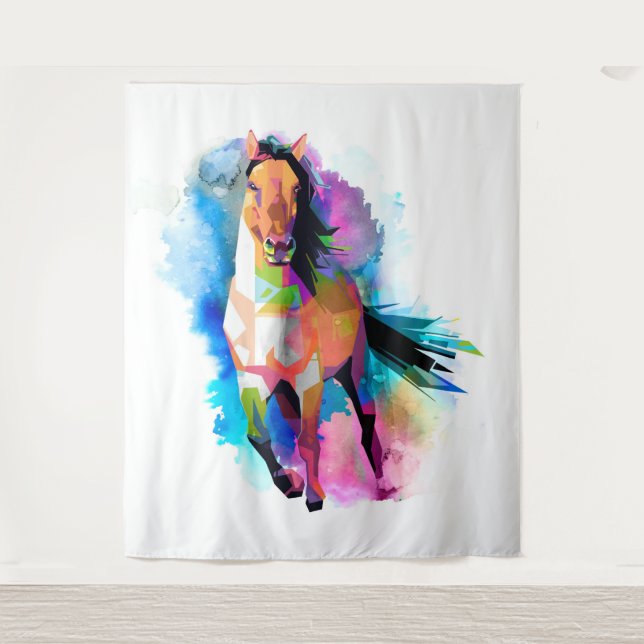 Watercolors geometric horse illustration tapestry (Front)
