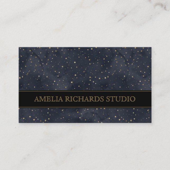 Watercolors Gold Stars Pattern QR Code Business Card (Front)