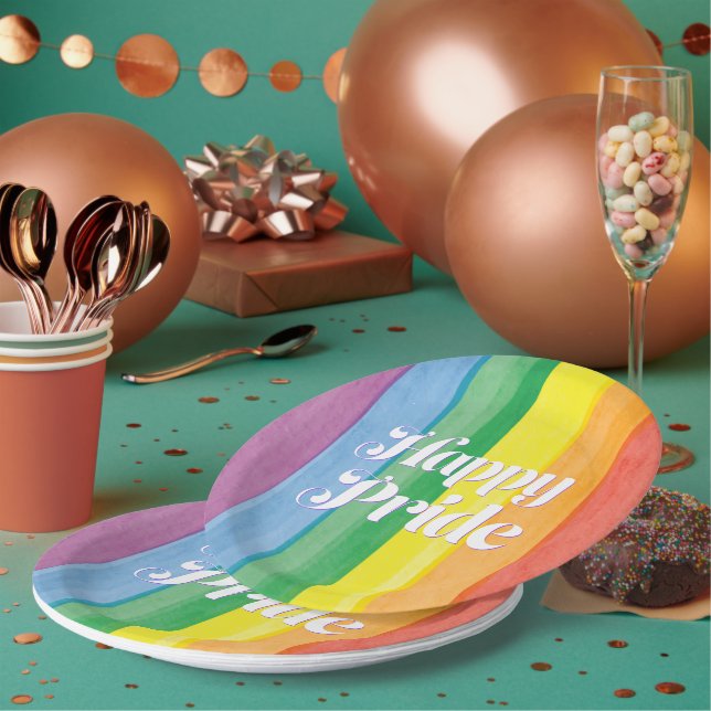 Watercolors Happy Pride Rainbow Paper Plate (Multi)