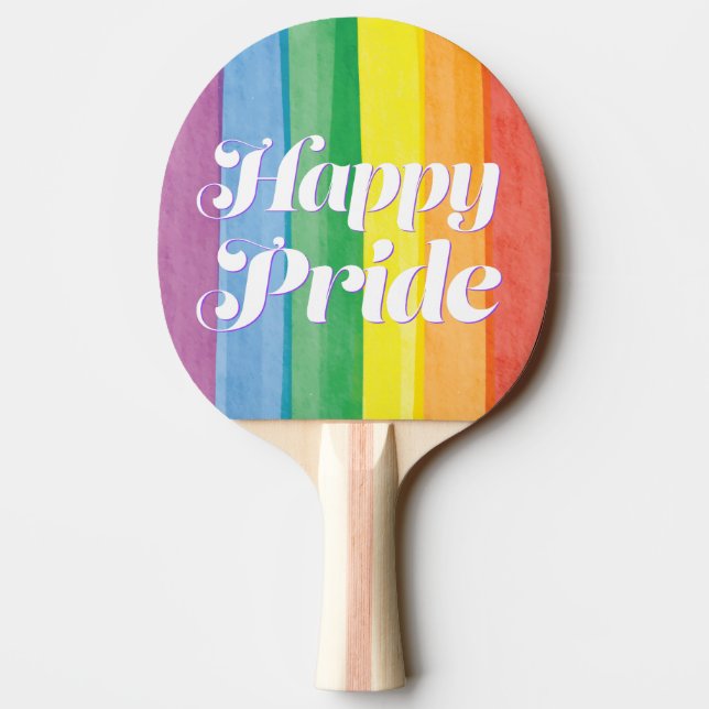 Watercolors Happy Pride Rainbow Ping Pong Paddle (Back)