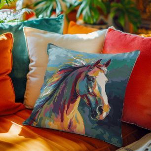 Watercolors Horse Head Illustration Cushion