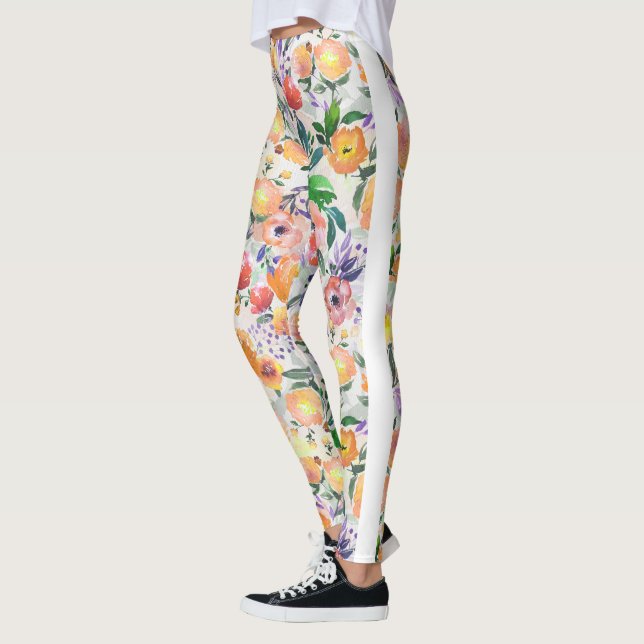 Watercolors Mixed Colours Floral Collage Leggings (Left)