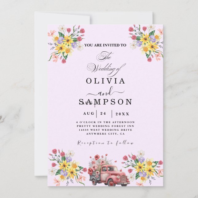 watercolors Modern Botanical summer Wedding Invitation (Front)