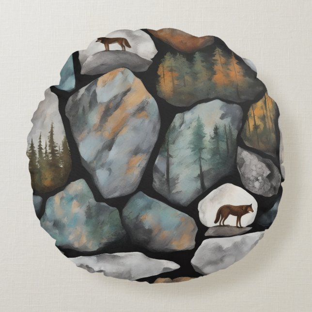 Watercolors of a Rocky site Round Cushion (Front)