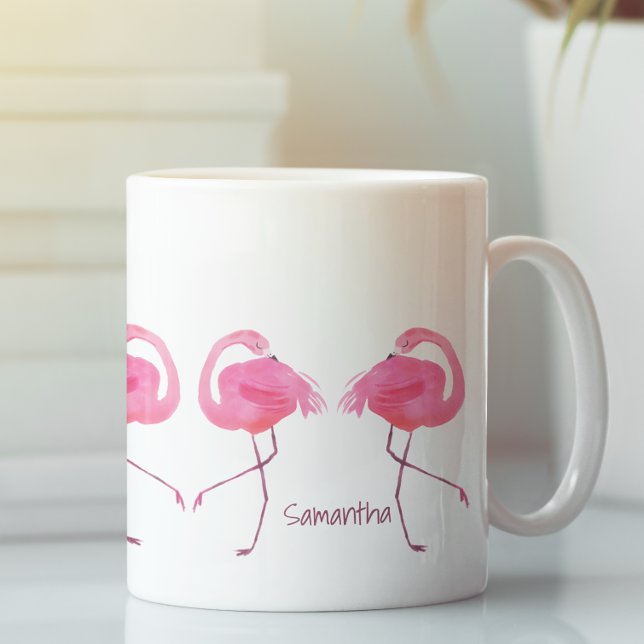 Watercolors Pink Flamingos Illustration Coffee Mug (Creator Uploaded)