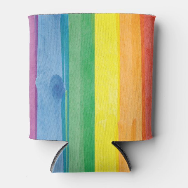 Watercolors Pride Rainbow Can Cooler (Front)