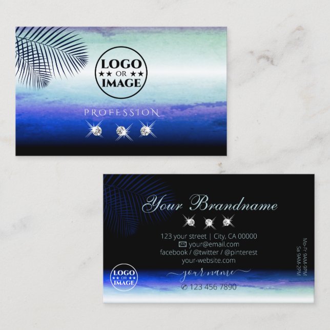 Watercolors Sky Clouds Sparkling Diamonds Add Logo Business Card (Front/Back)