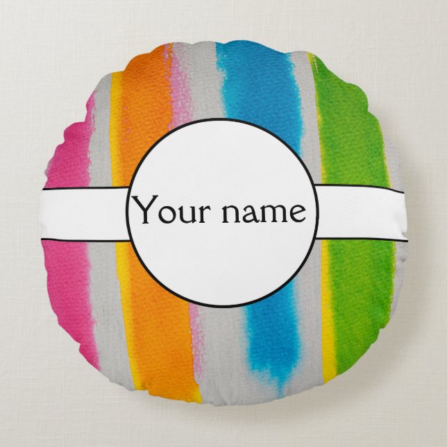 Watercolors stripes texture round cushion (Front)