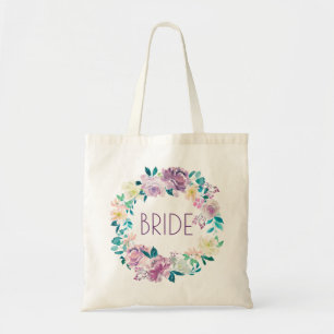 Watercolors Summer Flowers Wreath Bride Text Tote Bag