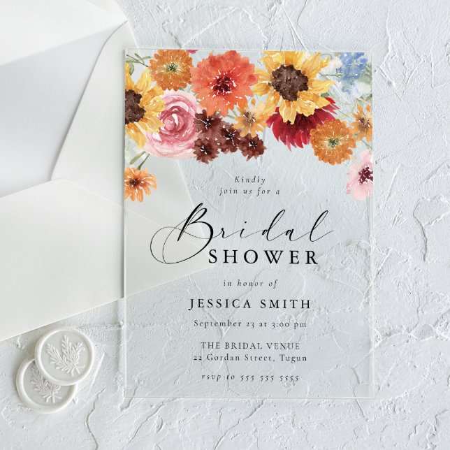 Watercolors Sunflowers Floral Bridal Shower Acrylic Invitations (Creator Uploaded)