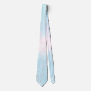 Watercolors Teal Blue Pink Silver Confetti Wedding Tie