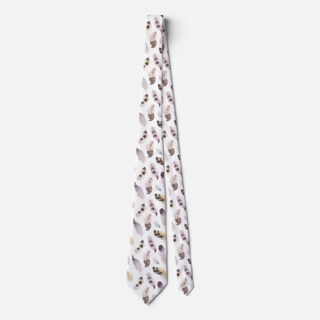 Watercolors tribal feathers seamless pattern tie (Front)