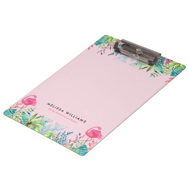 Watercolors Tropical flowers & pink flamingos Clipboard (Angled)