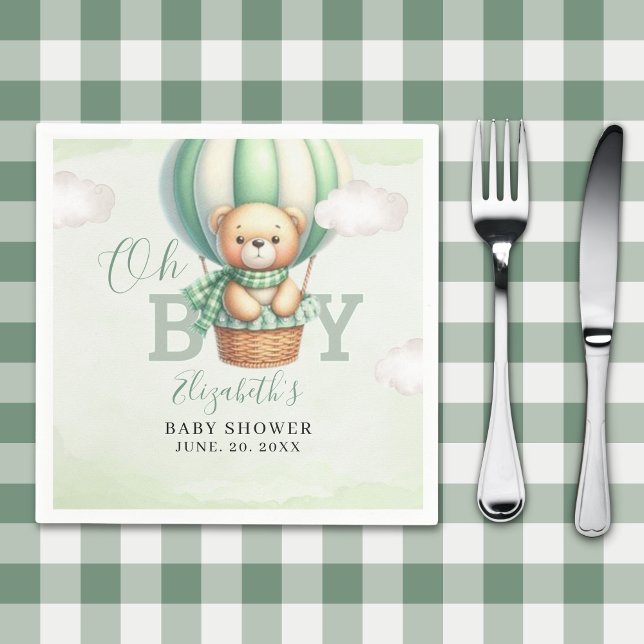 WatercolorTeddy Bear Baby Shower Boy Party Napkin (Creator Uploaded)