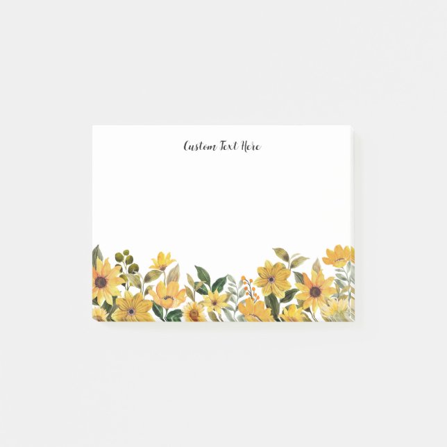 WatercolorYellow Flowers Custom Text Post-it Notes (Front)