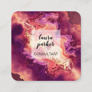 Watercolour Abstract Modern Art Purple Pink Square Business Card