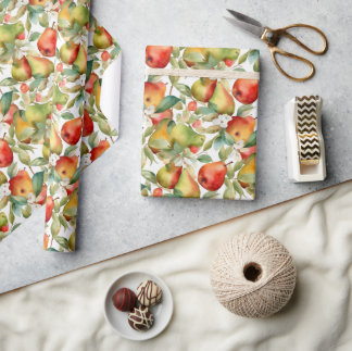 Watercolour apples and pears wrapping paper