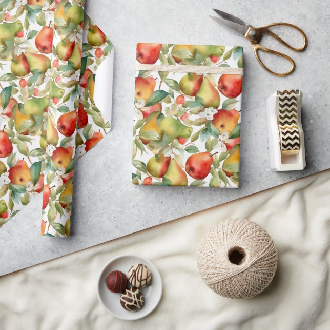 Watercolour apples and pears wrapping paper (Crafts)