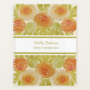 Watercolour Apricot Roses Floral Weekly Planner